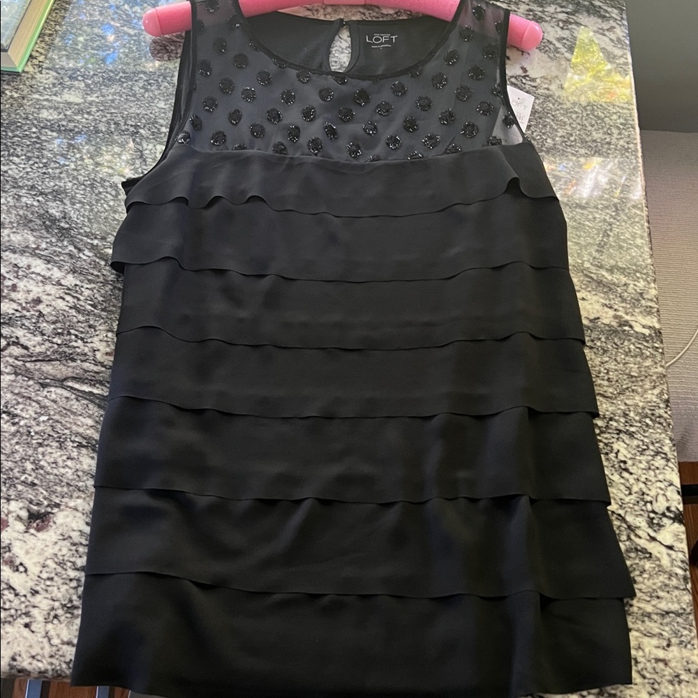 NWT LOFT Elegant Black Layered Sleeveless Blouse L